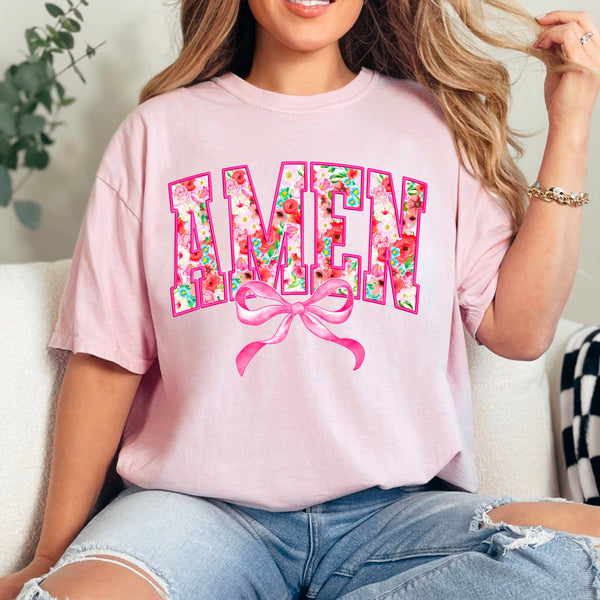 Amen Bow Screen Print  Graphic Shirt | Comfort Colors