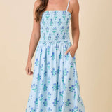 Put You First Blue Floral Midi
