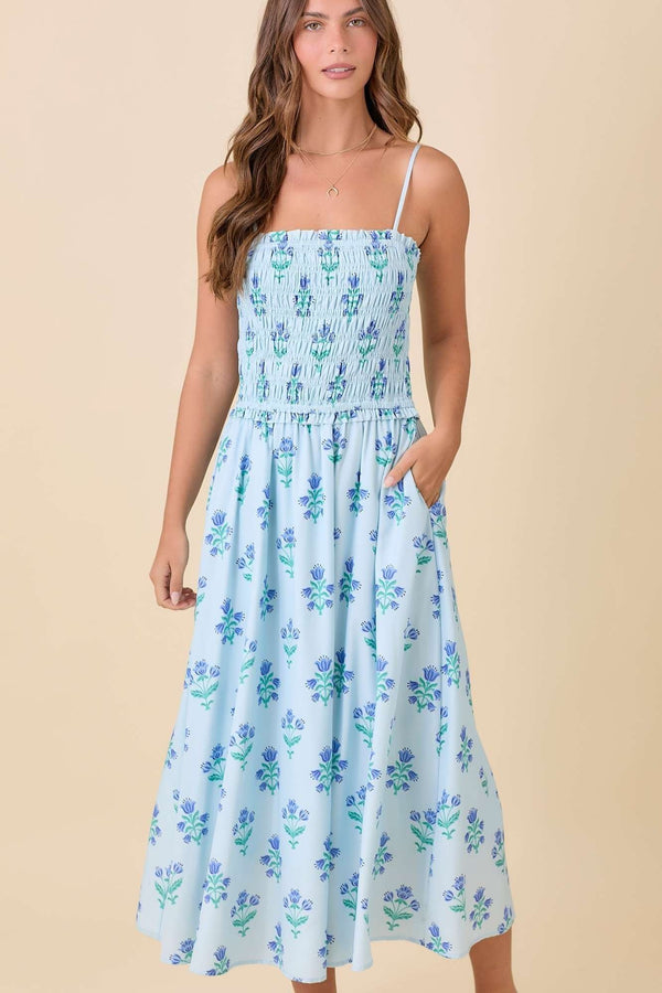 Put You First Blue Floral Midi