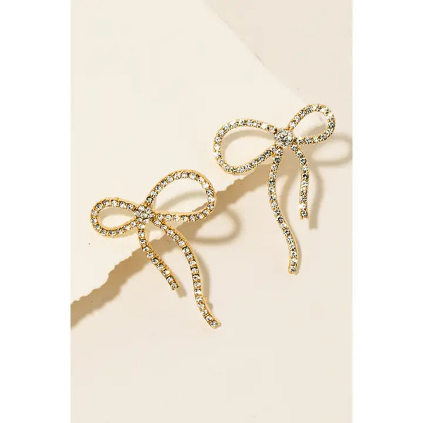 Rhinestone Pave Ribbon Bow Stud Earrings