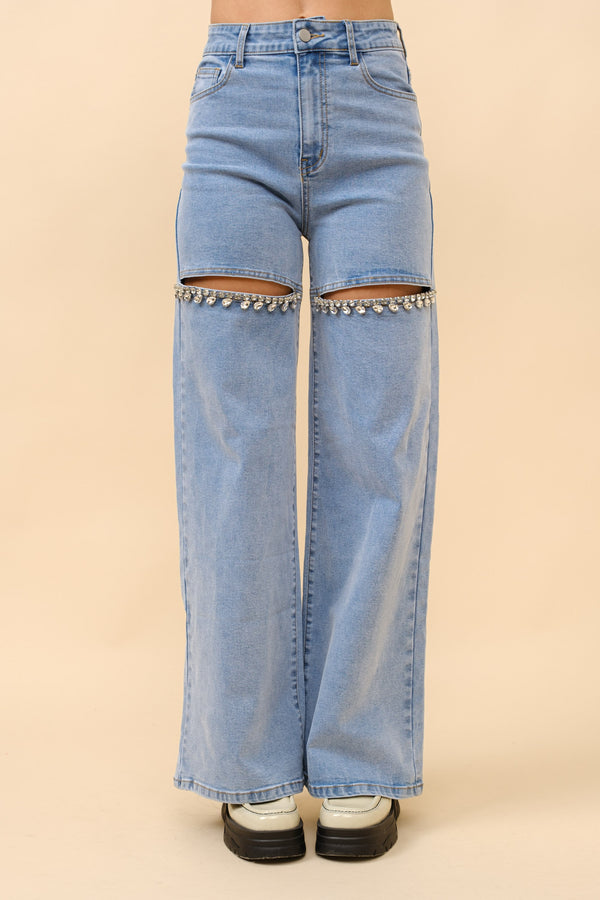 Crystal Slit Denim Jeans