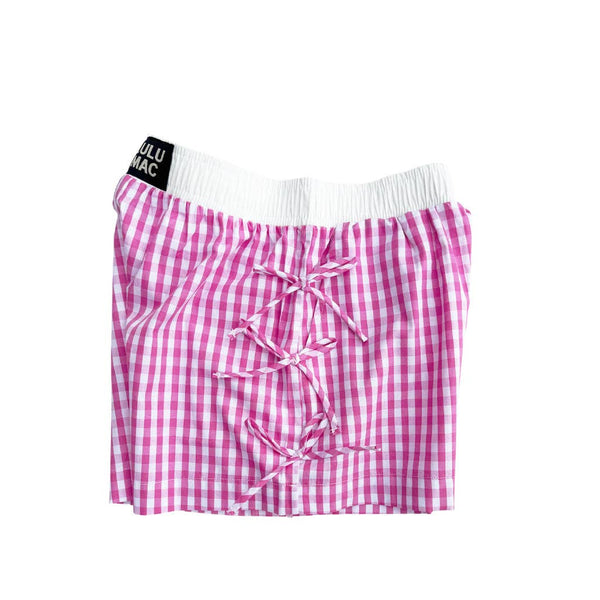 BB-4828 BUTTON BOW GINGHAM BOXER SHORT PINK
