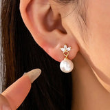 Cz Crystal Floral Pearl Drop Earrings | 80E61986