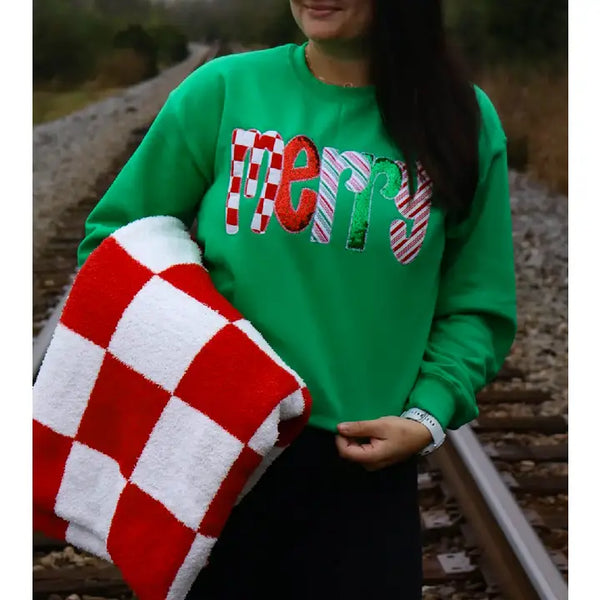 Green Embroidery Merry Christmas Sweatshirt