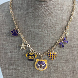 Purple and Gold Football Jersey Charm Necklace