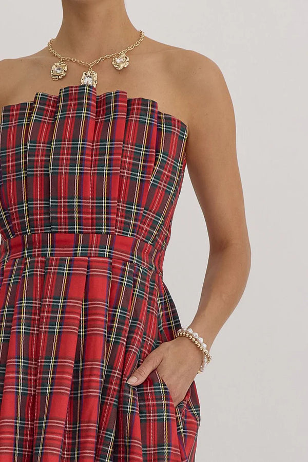 Cheers to You Plaid Strapless Midi