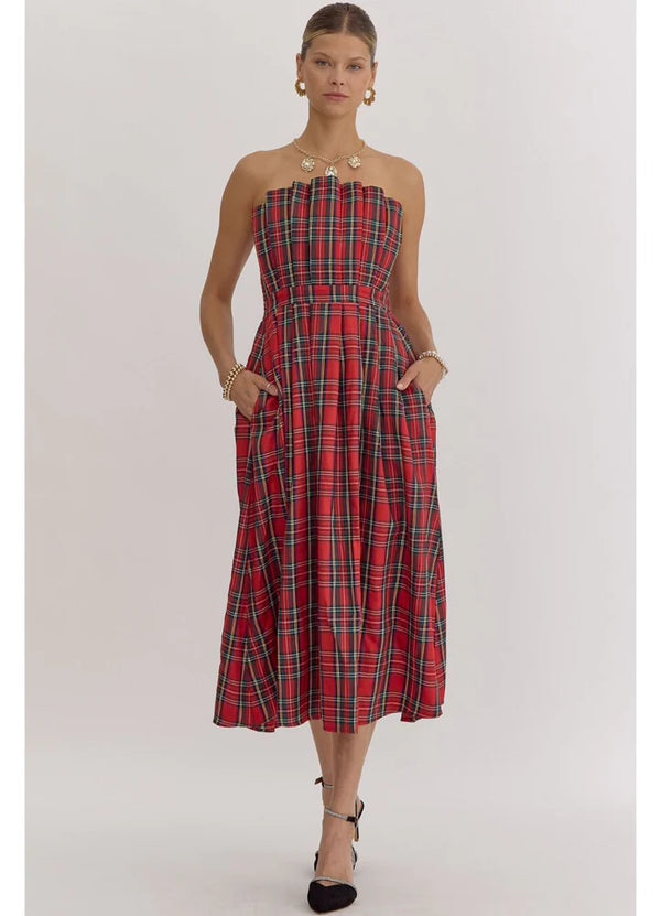 Cheers to You Plaid Strapless Midi