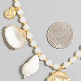 Pearl Beads And Sea Shell Charms Chain Necklace