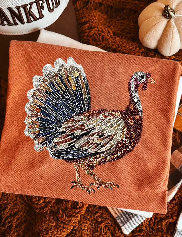 Turkey Faux Rhinestone Graphic Tee