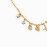 Cross Heart Recon Stone Multi Charm Necklace