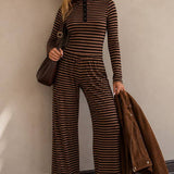 Striped Mock Neck Henley Lounge Set