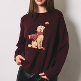 Autumn Puppy Graphic Oversized Crew Neck Sweater