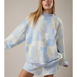 Spring Blue Patchwork Mockneck