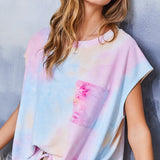 Stir Crazy Round Neck Sleeveless Pocket Side Slit Tie-Dye Top