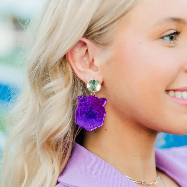 Purple Tiger Head Earrings | Taylor Shaye