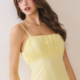 Gathered Bust Square Neck Smocked Back Dress