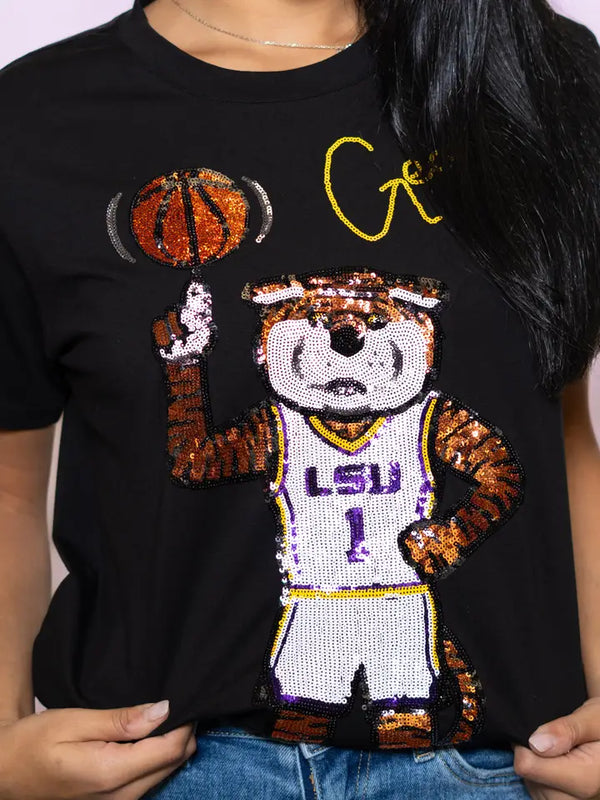 LSU Geaux Mike Basketball (Licensed) | Women's Sequin Tee