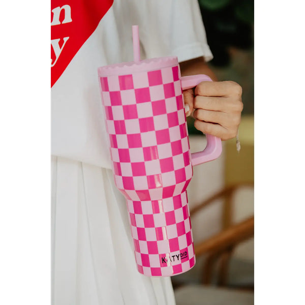 Pink Checkered Tumbler 38 oz