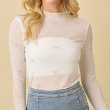 Mesh Rhinestone Bow Top