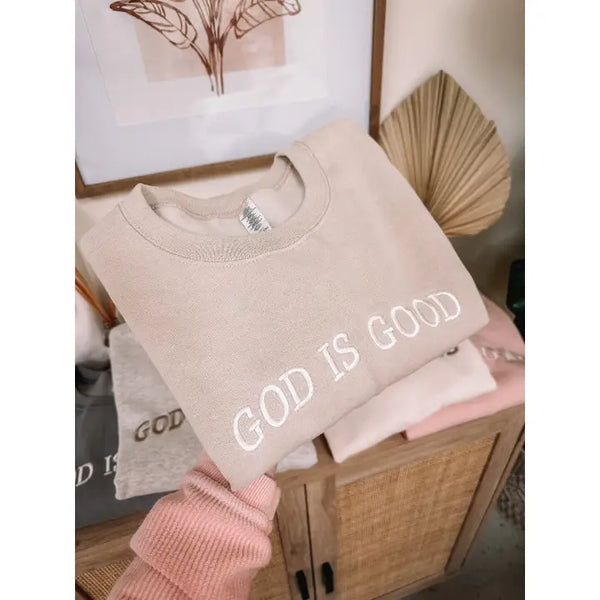 GOD IS GOOD Embroidered Sweatshirt - Sand