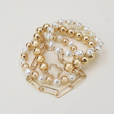 Shiny Multi Clover Beaded and Chain Bracelet Set