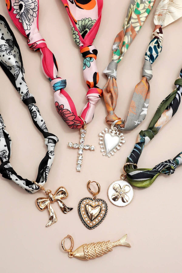 Handcrafted Scarf Interchangeable Charm Necklace |