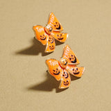 Jack O Lantern Pumpkin Bow Post Earrings Jewelry