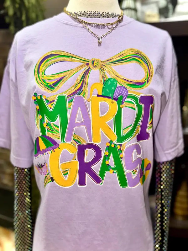 Bow Cute Mardi Gras New Short Sleeve Tee