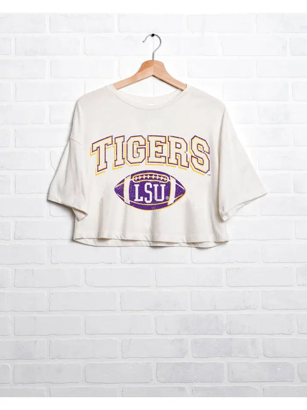 Tigers Football Off White Cropped Tee