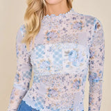 Patchwork Floral Mock Neck Top
