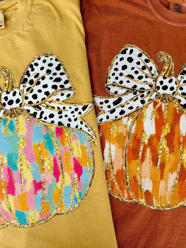 Colorful Coquette Bow Pumpkin Wholesale Tee