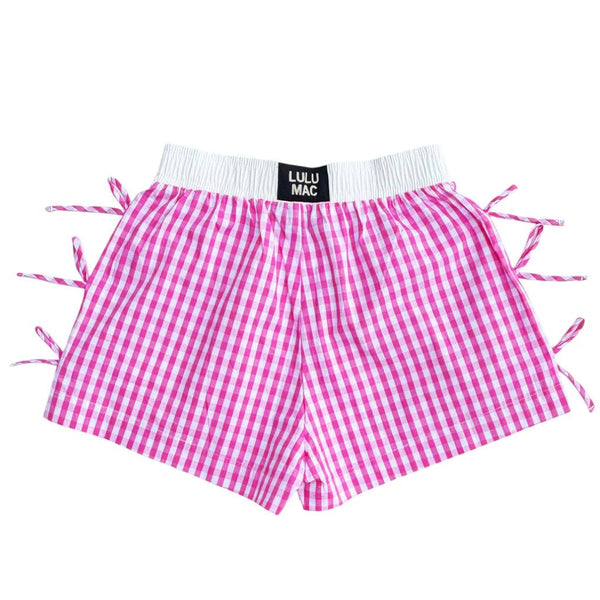 BB-4828 BUTTON BOW GINGHAM BOXER SHORT PINK