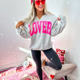 Lover Ash Gray Split Neck Graphic Crewneck