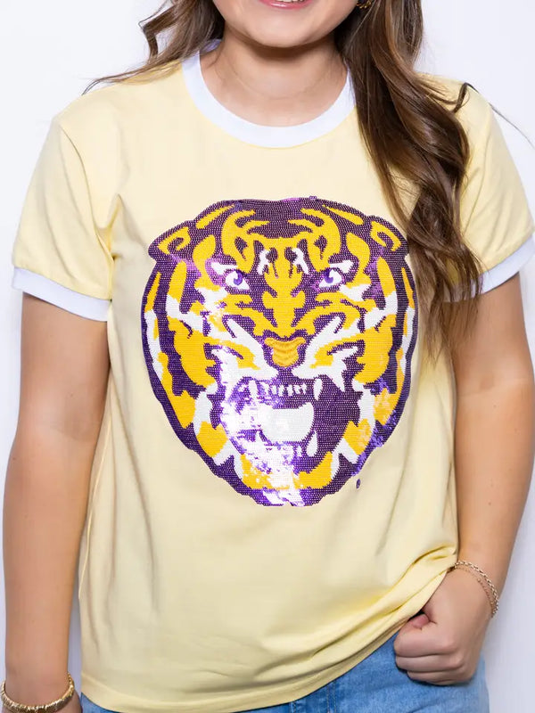 Butter Yellow Louisiana State University Tiger (Licensed) | Sequin Tee