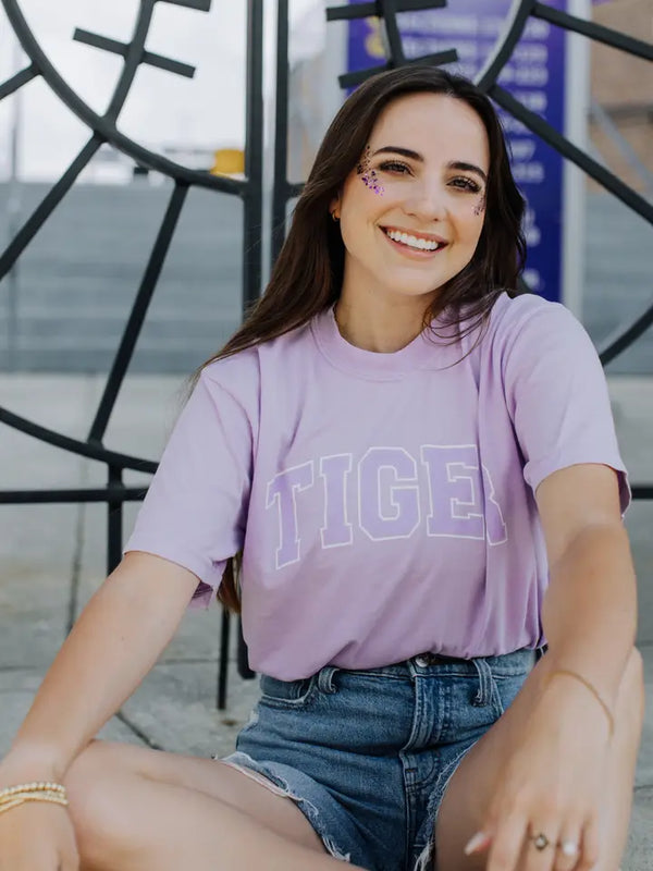 Tiger Block Letters Graphic Tee - Lilac