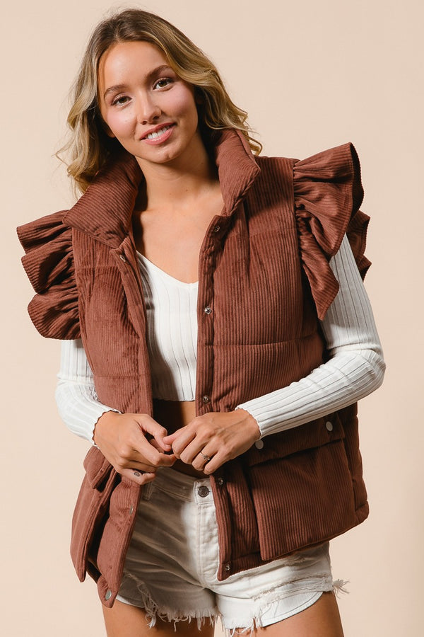 Puff Ruffle Corduroy Vest