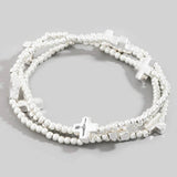 Mini Cross Charms And Metallic Beads Bracelet Set
