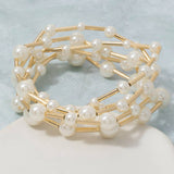 Pearl And Gold Bar Multi-Strand Bracelet