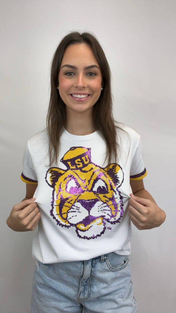 LSU VINTAGE TIGER (Licensed) | Women's Sequin design Tee