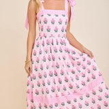 Sweet Bloom Tie Strap Midi Dress