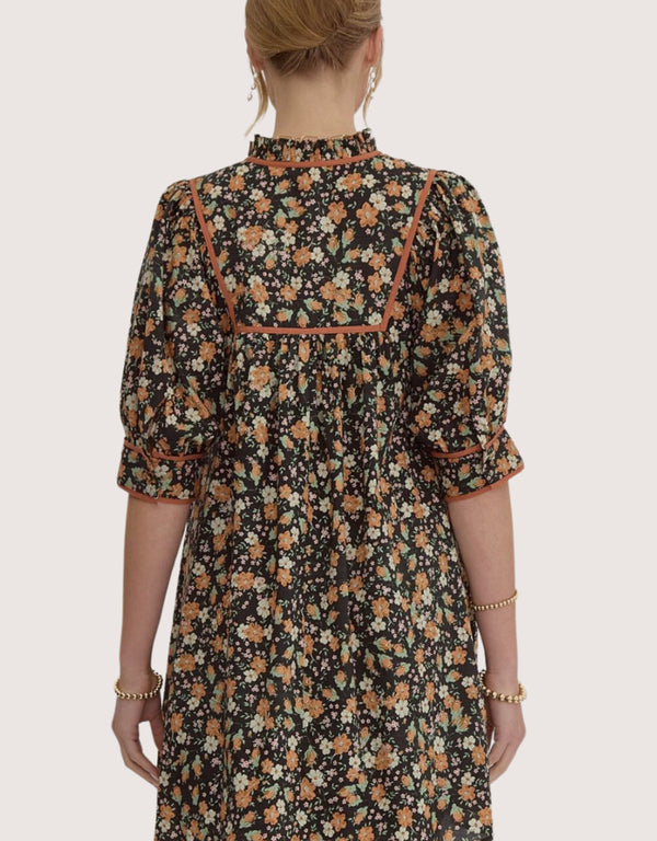 Fall Bloom Dress - Black