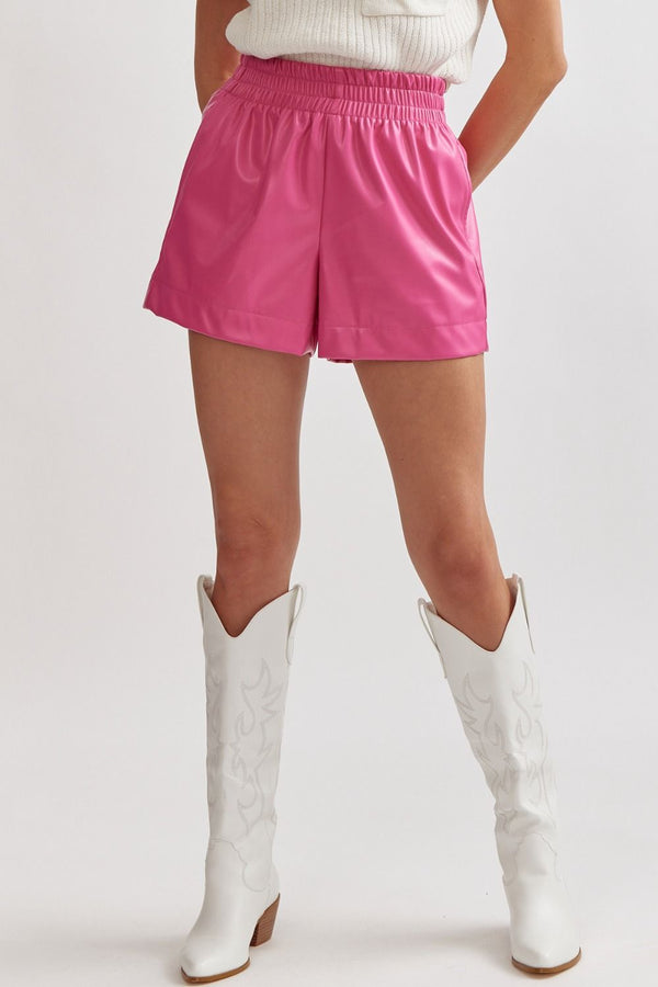 Faux Leather Shorts - Pink