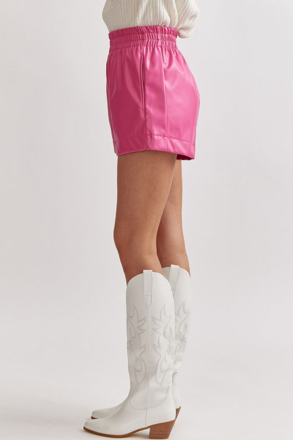 Faux Leather Shorts - Pink