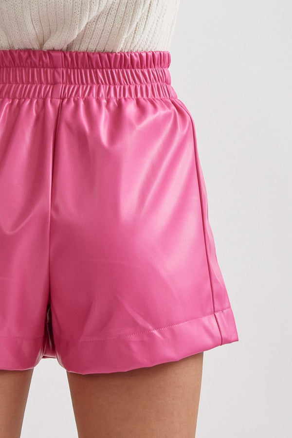 Faux Leather Shorts - Pink