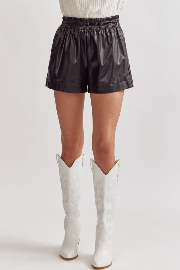 Faux Leather Shorts - Black