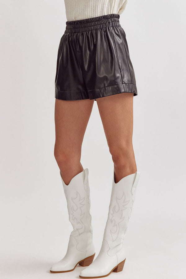 Faux Leather Shorts - Black