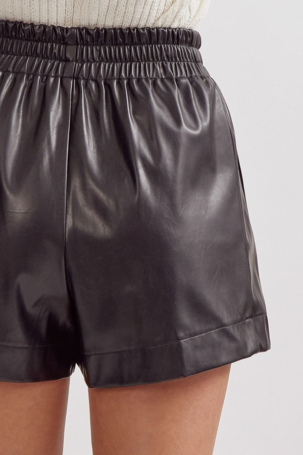 Faux Leather Shorts - Black