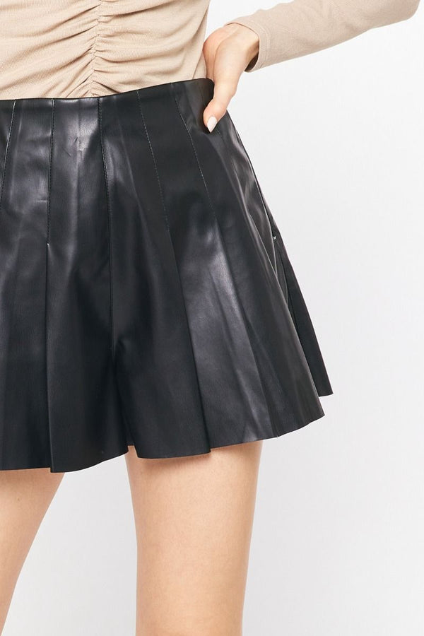 Perfectly Pleated Leather Shorts