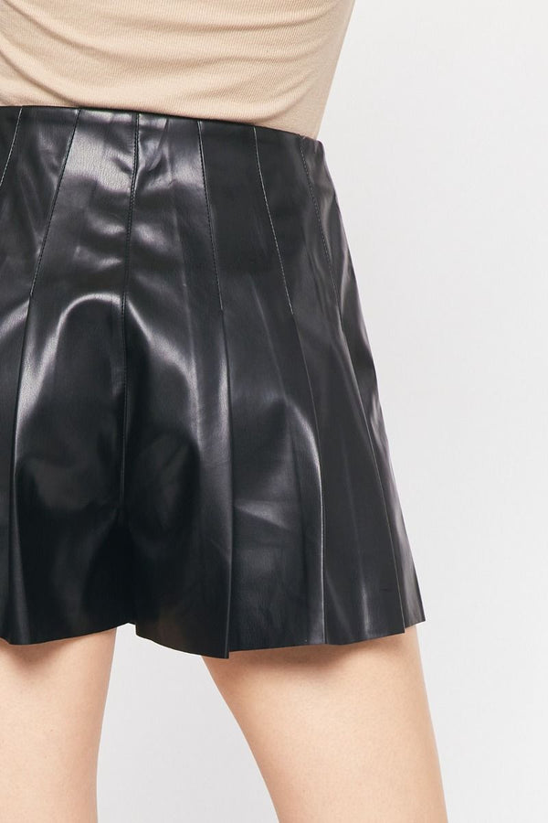 Perfectly Pleated Leather Shorts