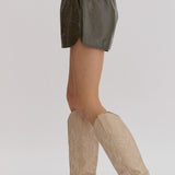 Leather Metalic Olive Shorts